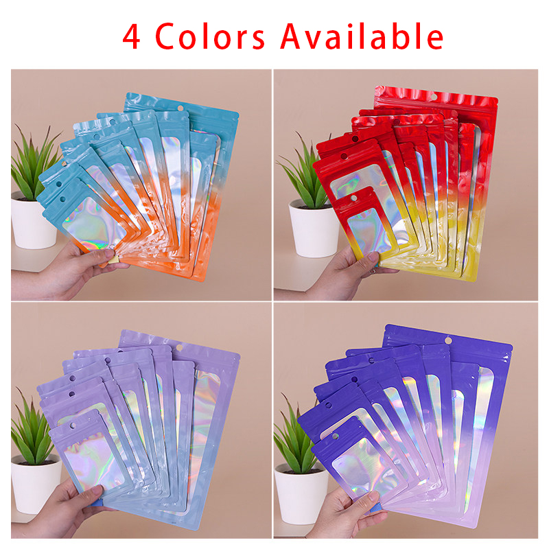 Food Packed Snacks - Holographic Color Square Zipper Bag, Food‑Grade